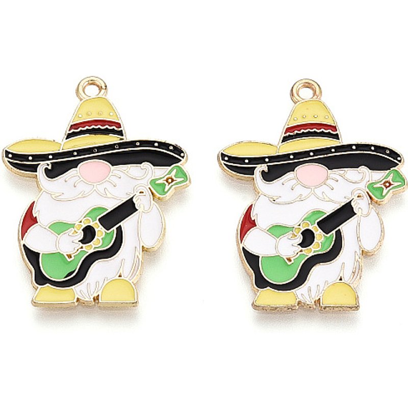 Santa Claus with Guitar Pendant in Light Gold and Champagne Yellow — Charms & Pendants
