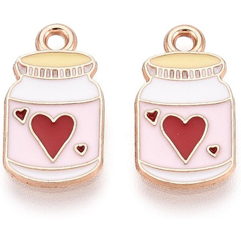 Alloy and Enamel Pendant, Bottle with Heart Pattern, Light Gold — Charms & Pendants
