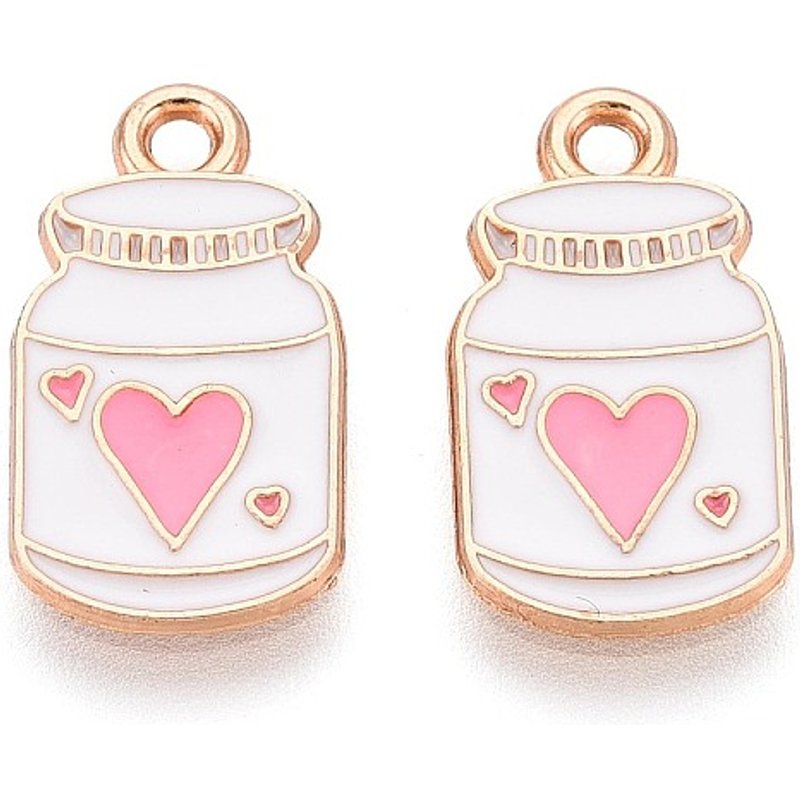 Alloy and Enamel Heart Pattern Bottle Pendant, Light Gold and White — Charms & Pendants