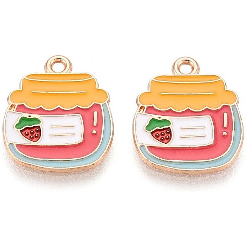 Pendentif en alliage et émail, motif de fraise, or clair — Breloques et pendentifs
