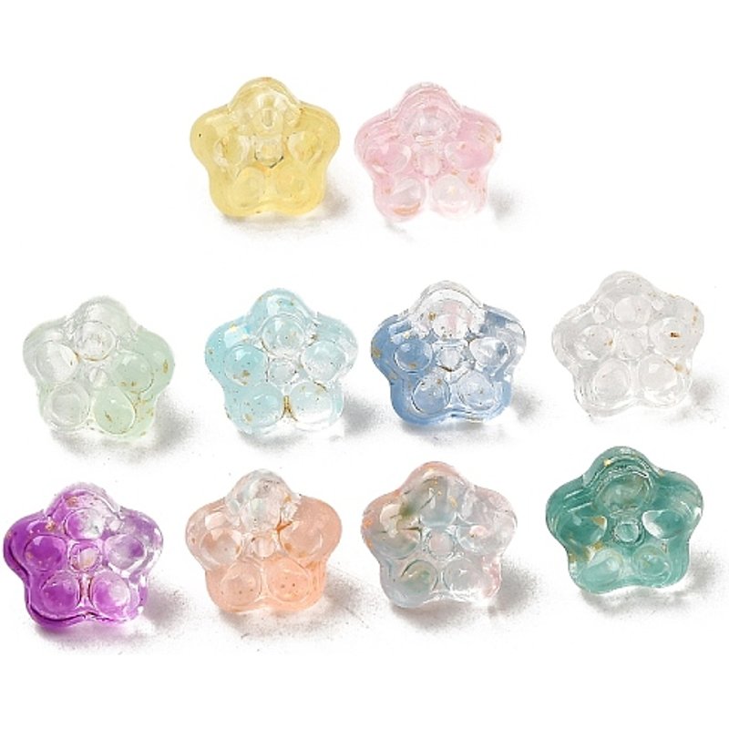 Transparent Glass Beads, Petunia, Mixed Color with Glitter Powder — Jewelry Beads