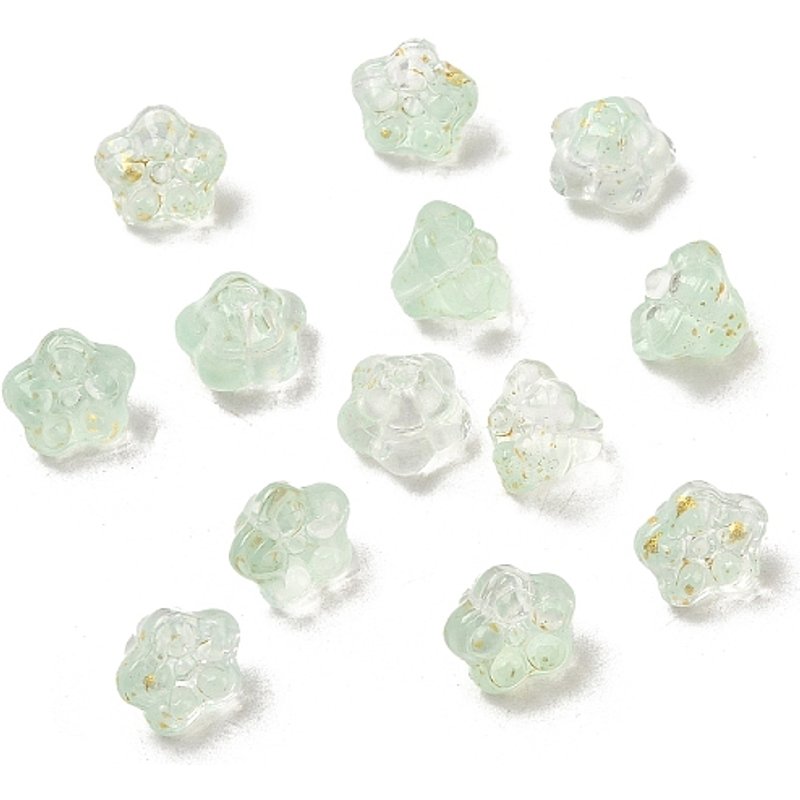 Transparent Glass Beads, Petunia, Aqua with Glitter Powder — Jewelry Beads