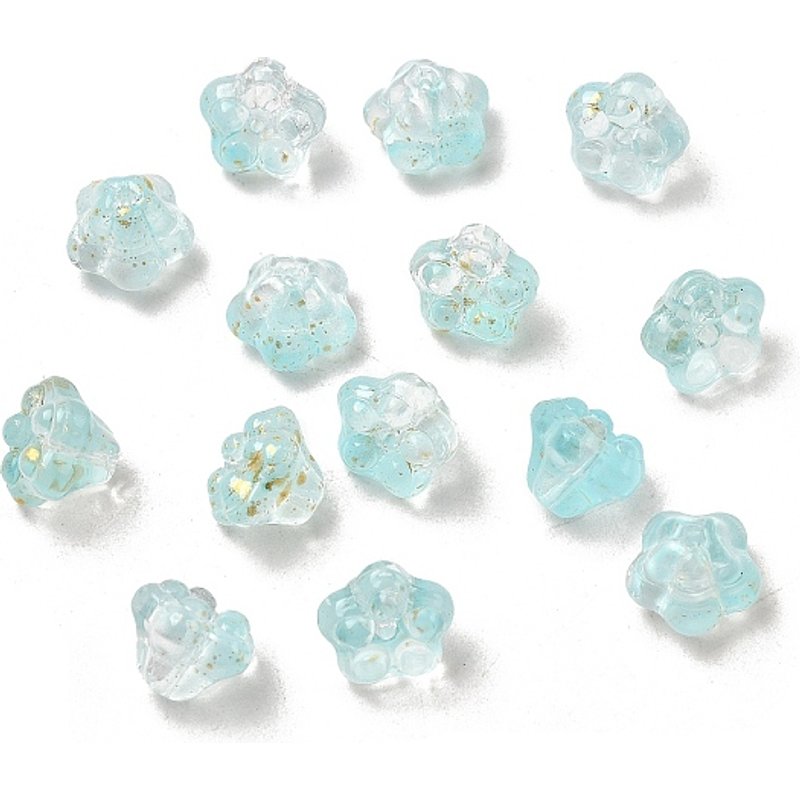 Transparent Glass Beads Petunia with Glitter Powder Azure