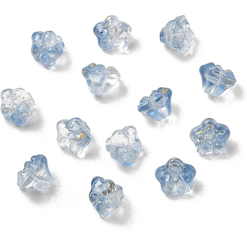 Petunia Transparent Glass Beads with Glitter Powder, Blue