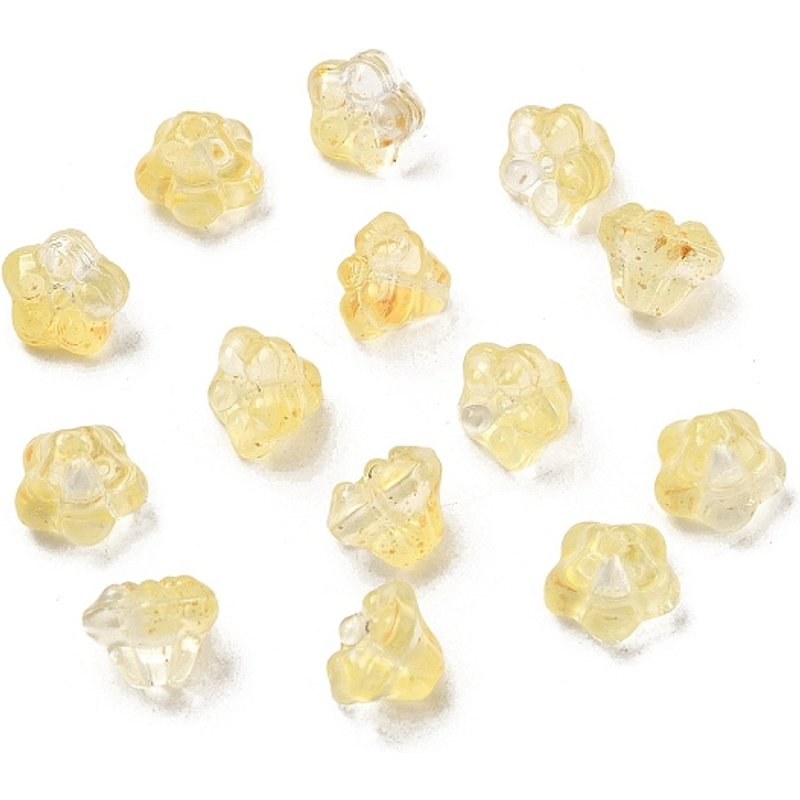 Transparent Glass Beads Petunia with Glitter Powder Yellow — Jewelry Beads