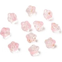 Transparent Glass Beads, Petunia, Pink with Glitter Powder