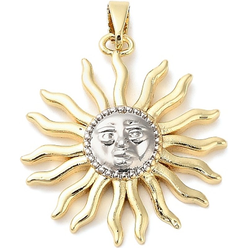 Pendentifs en laiton en forme de soleil en platine et or, 25.5x23.5mm — Breloques et pendentifs