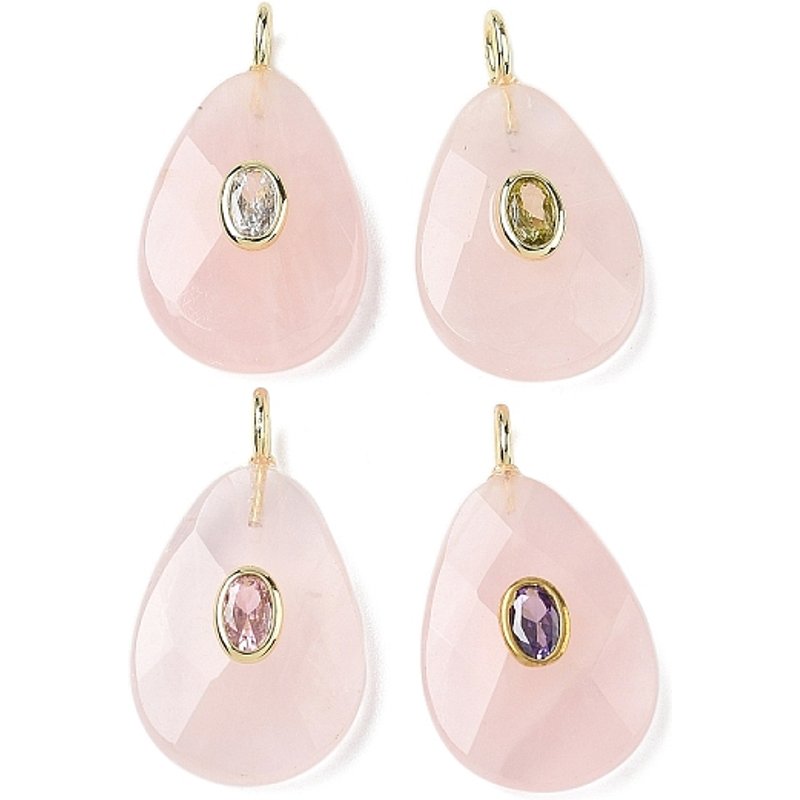 Natural Rose Quartz Teardrop Pendants with Brass Findings