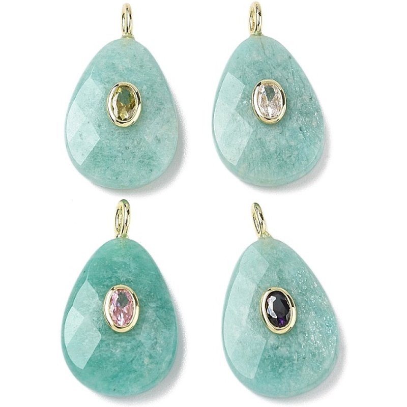 Natural Amazonite Teardrop Charms with Brass Micro Pave Findings — Charms & Pendants