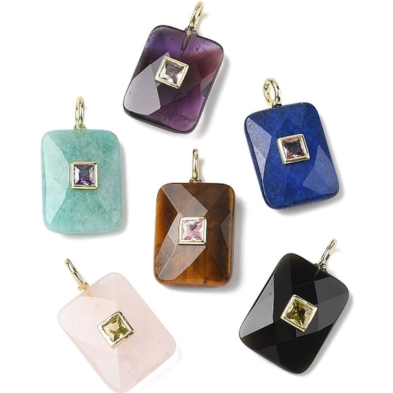 Natural Mixed Stone Pendants with Brass Micro Pave Findings — Charms & Pendants
