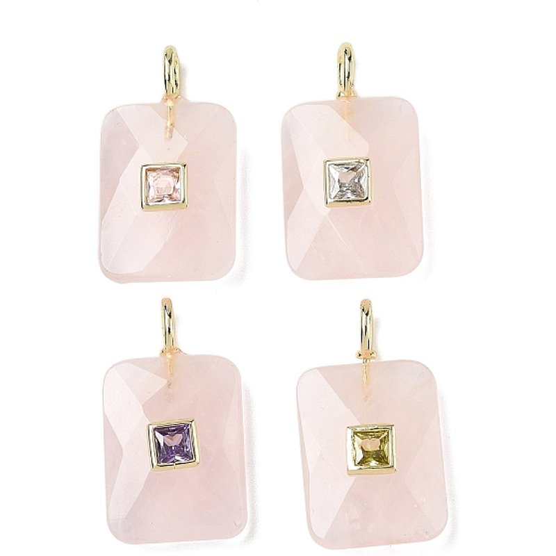 Natural Rose Quartz Pendants with Brass Micro Pave Zirconia — Charms & Pendants