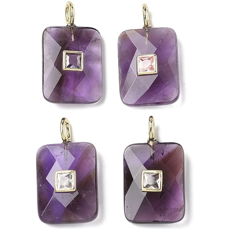 Natural Amethyst Pendants with Brass Micro Pave Cubic Zirconia — Charms & Pendants