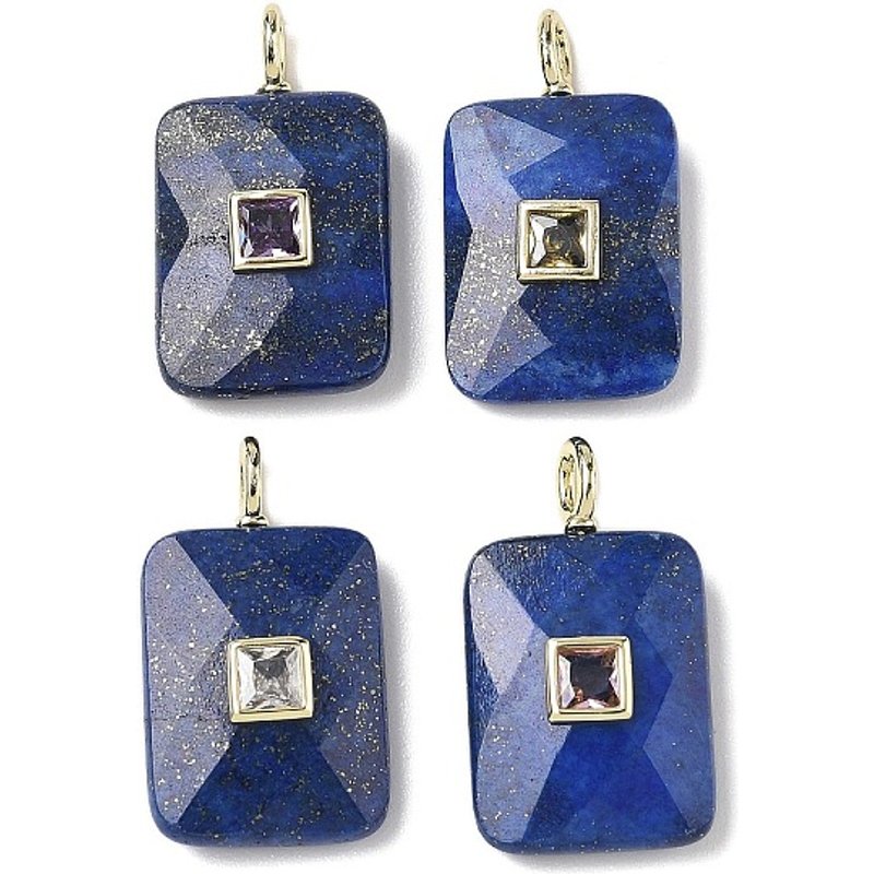Dyed Natural Lapis Lazuli Pendants with Brass Micro Pave Findings — Charms & Pendants