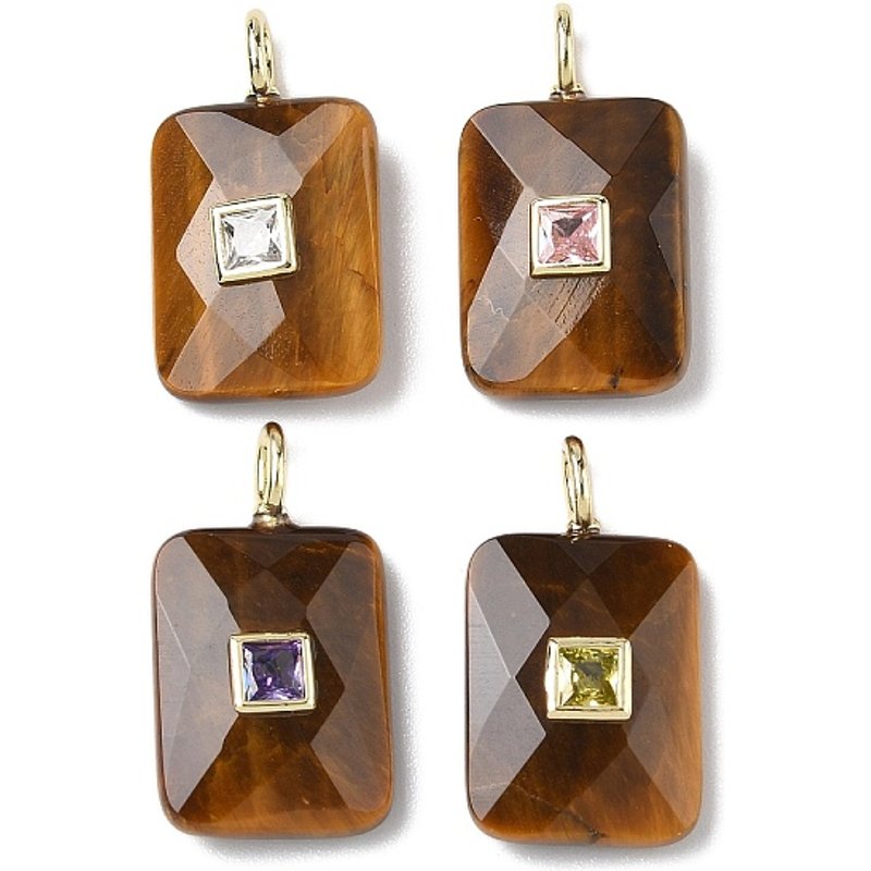 Natural Tiger Eye Pendants with Brass Micro Pave Cubic Zirconia — Charms & Pendants