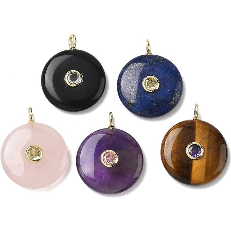 Natural Mixed Stone Pendants with Brass Micro Pave Findings — Charms & Pendants
