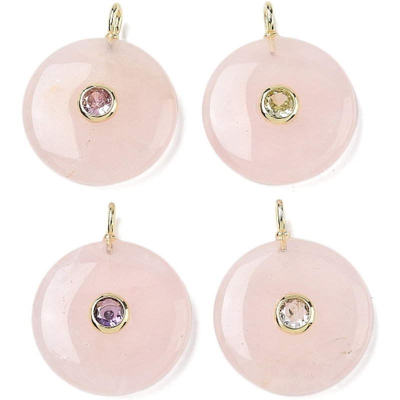 Natural Rose Quartz Pendants with Brass Micro Pave Findings — Charms & Pendants