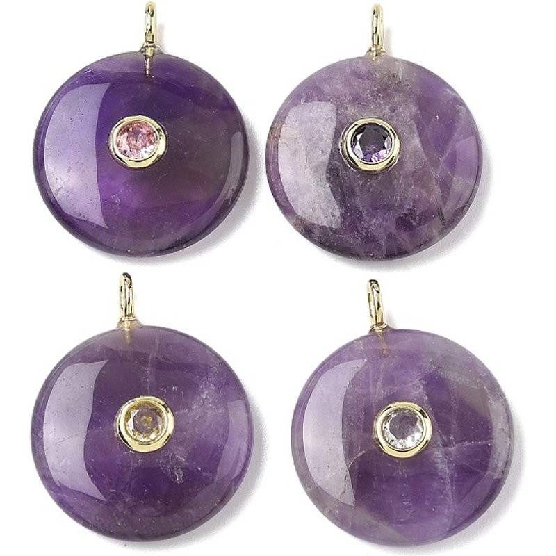 Natural Amethyst Pendants with Brass Micro Pave Cubic Zirconia — Charms & Pendants