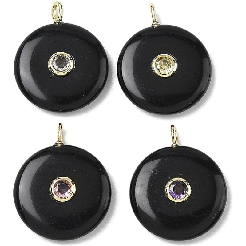Pendants en Obsidienne Naturelle avec Cubic Zirconia Micro Pave — Breloques et pendentifs