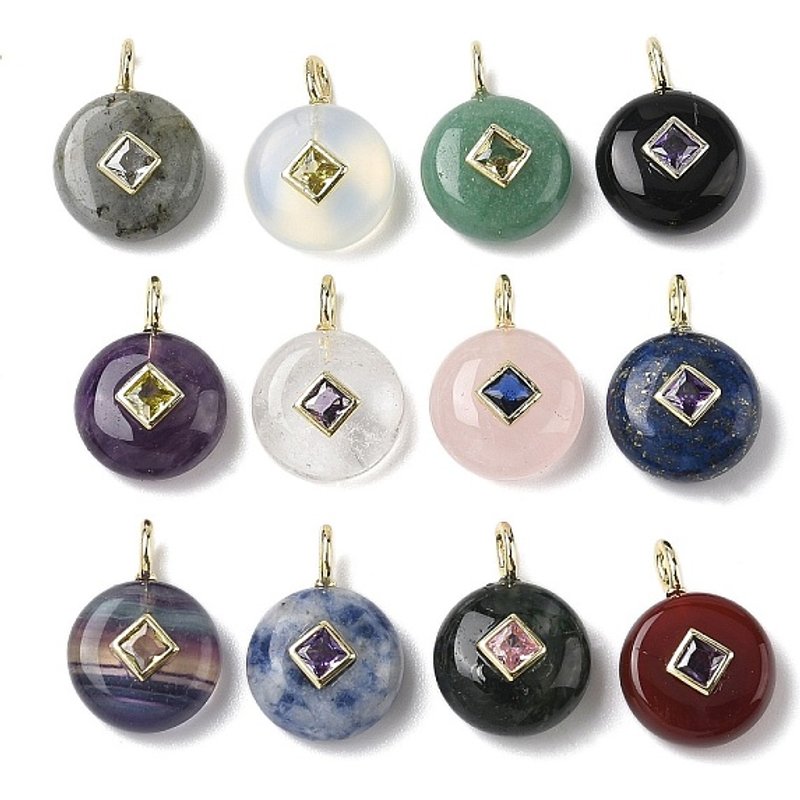 Mixed Gemstone Pendants with Brass Micro Pave Cubic Zirconia — Charms & Pendants