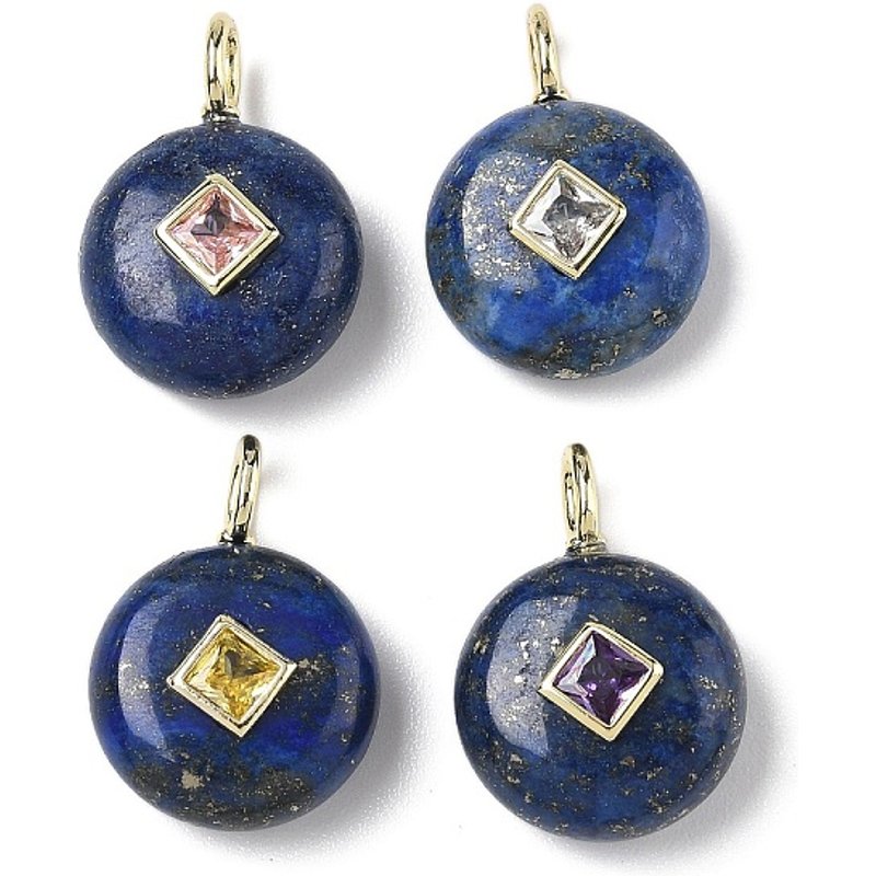 Natural Lapis Lazuli Pendants with Brass Micro Pave Findings — Charms & Pendants