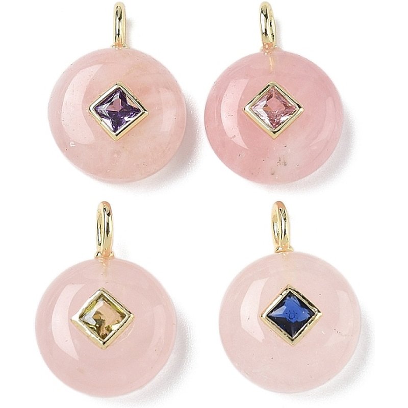 Natural Rose Quartz Pendants with Brass Micro Pave Findings — Charms & Pendants