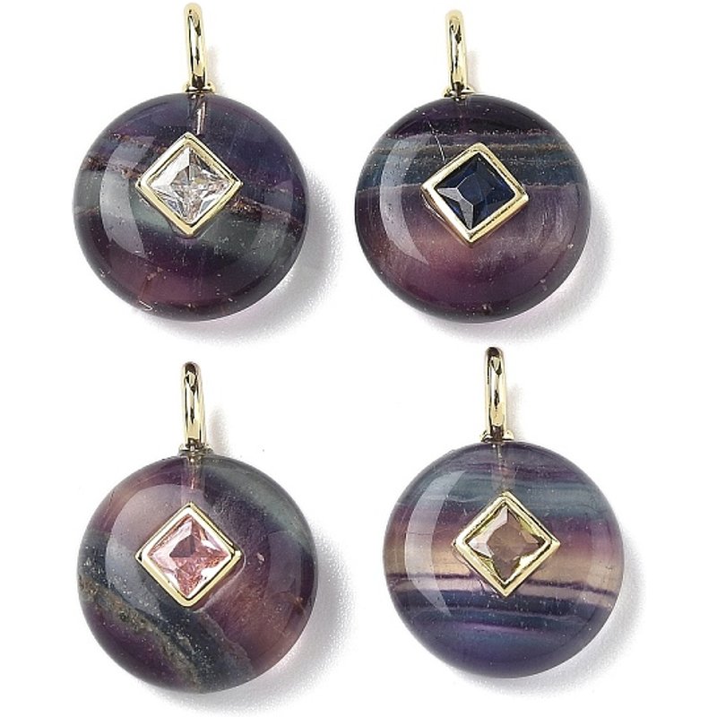 Pendants en fluorite naturelle avec zircon cubique micro pave en laiton — Breloques et pendentifs