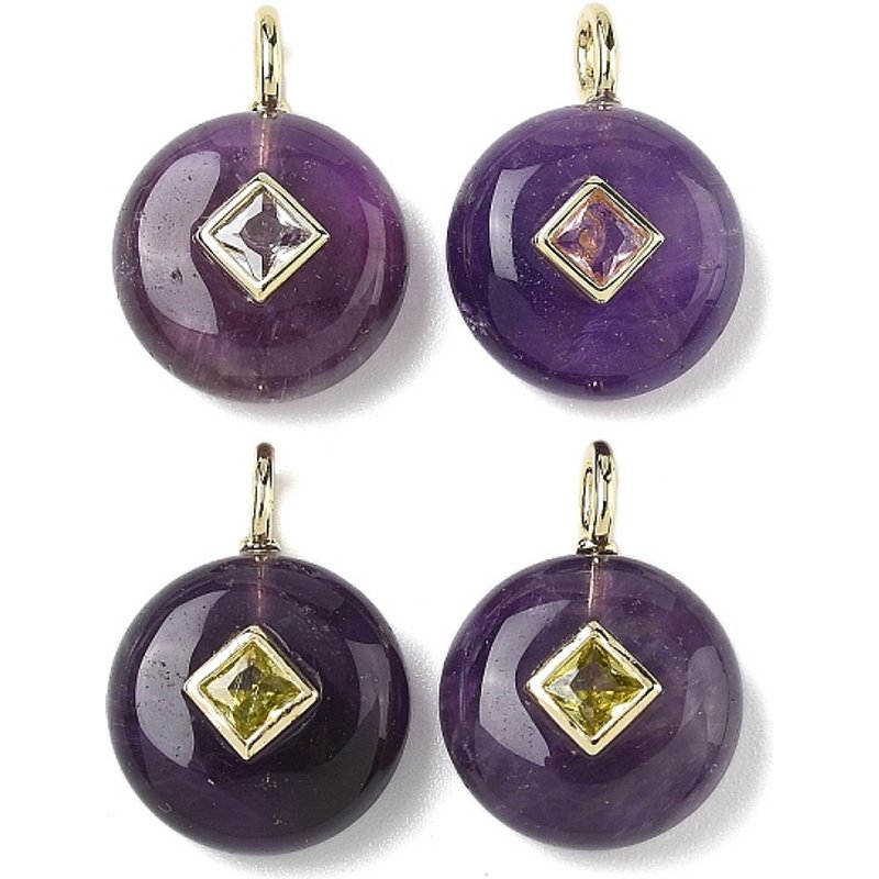 Natural Amethyst Pendants with Brass Micro Pave Cubic Zirconia — Charms & Pendants