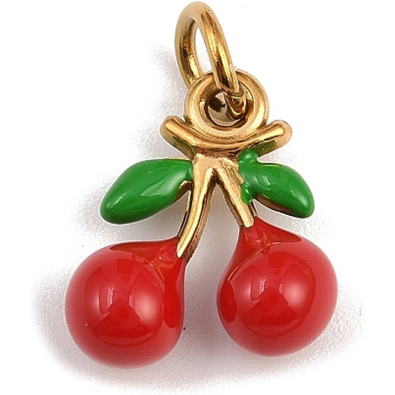 304 Stainless Steel Cherry Enamel Pendant with Jump Ring — Charms & Pendants