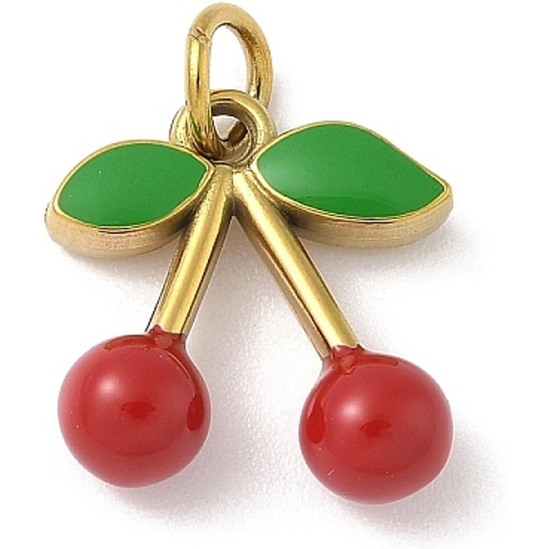 304 Stainless Steel Cherry Enamel Pendant with Jump Ring — Charms & Pendants