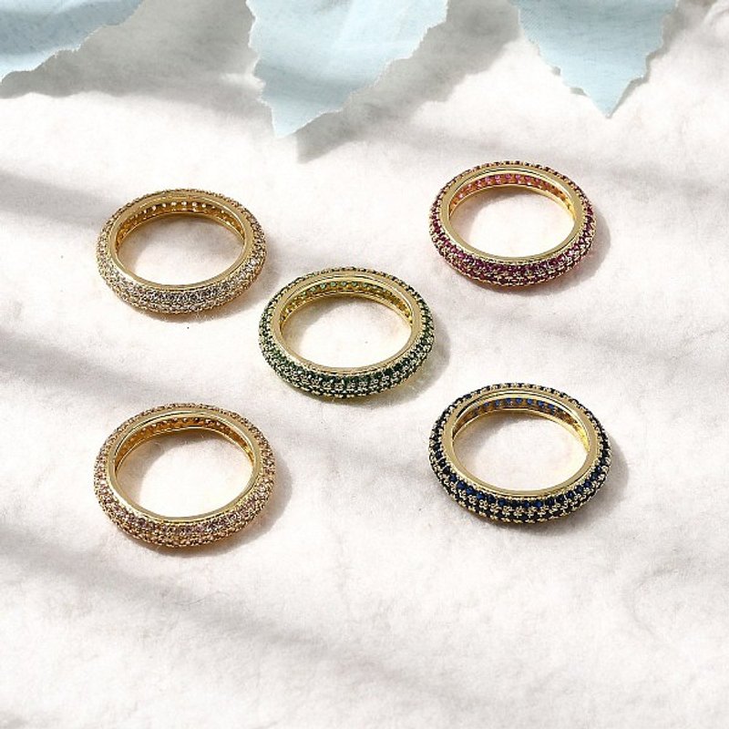 Brass Micro Pave Cubic Zirconia Finger Ring, 18K Gold Plated — Costume Jewelry