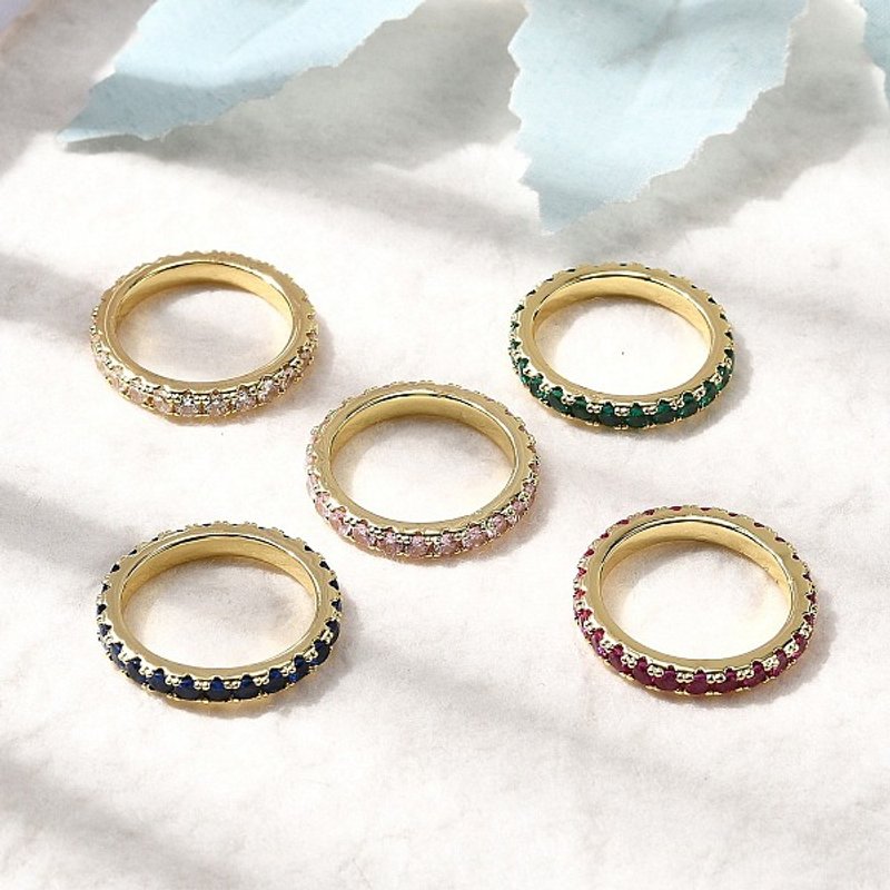 Brass Micro Pave Cubic Zirconia Ring, 18K Gold Plated, Size 7.25 — Costume Jewelry