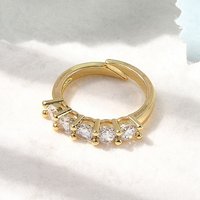 Brass Micro Pave Cubic Zirconia Ring, 18K Gold Plated, Size 7 1/4