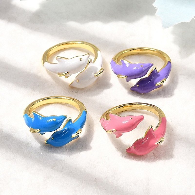 Bague à Manchette en Émail de Laiton, Dauphin, Plaqué Or 18K — Bijoux fantaisie