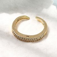 Brass Micro Pave Cubic Zirconia Finger Ring, 18K Gold Plated — Costume Jewelry