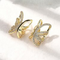 Brass Micro Pave Clear Cubic Zirconia Butterfly Cuff Earrings — Costume Jewelry