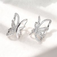 Brass Micro Pave Clear Cubic Zirconia Butterfly Cuff Earrings — Costume Jewelry