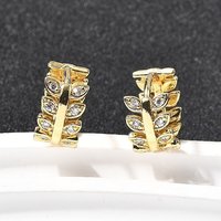 Brass Micro Pave Clear Cubic Zirconia Leaf Hoop Earrings — Hoop Earrings