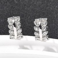 Brass Micro Pave Clear Cubic Zirconia Leaf Hoop Earrings — Hoop Earrings