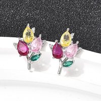 Brass Micro Pave Cubic Zirconia Flower Stud Earrings — Costume Jewelry