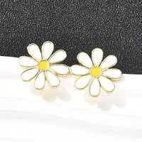 Brass Enamel Flower Stud Earrings, 18K Gold Plated, 15mm — Costume Jewelry