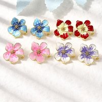 Brass Enamel Flower Stud Earrings with 18K Gold Plating — Costume Jewelry