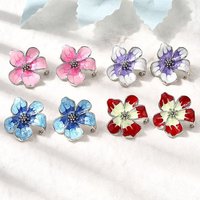 Brass Enamel Flower Stud Earrings with Rack Plating