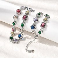 Brass Pave Colorful Cubic Zirconia Geometric Link Necklace — Pendant Necklace