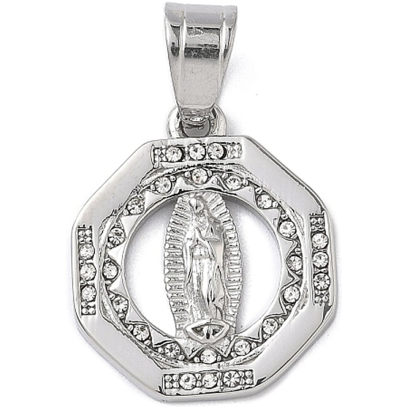 Pendentif octogonal en acier inoxydable 316 avec strass et Vierge Marie — Breloques et pendentifs