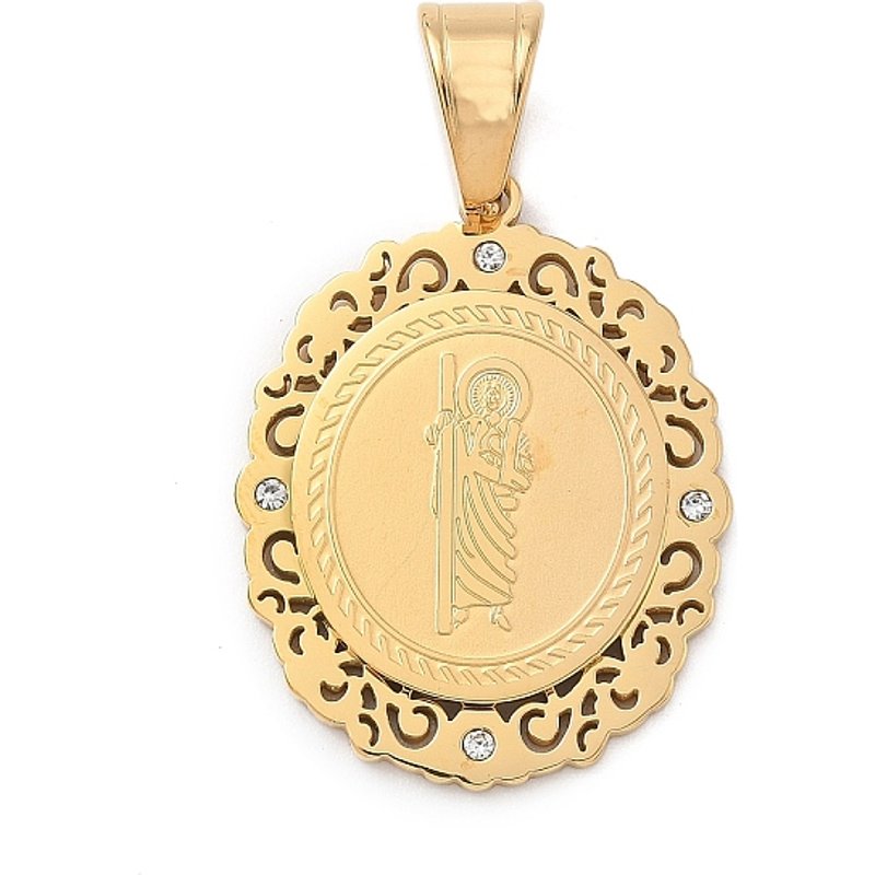 Pendentif en Acier Inoxydable avec Rhinestones et Saint Jude — Breloques et pendentifs