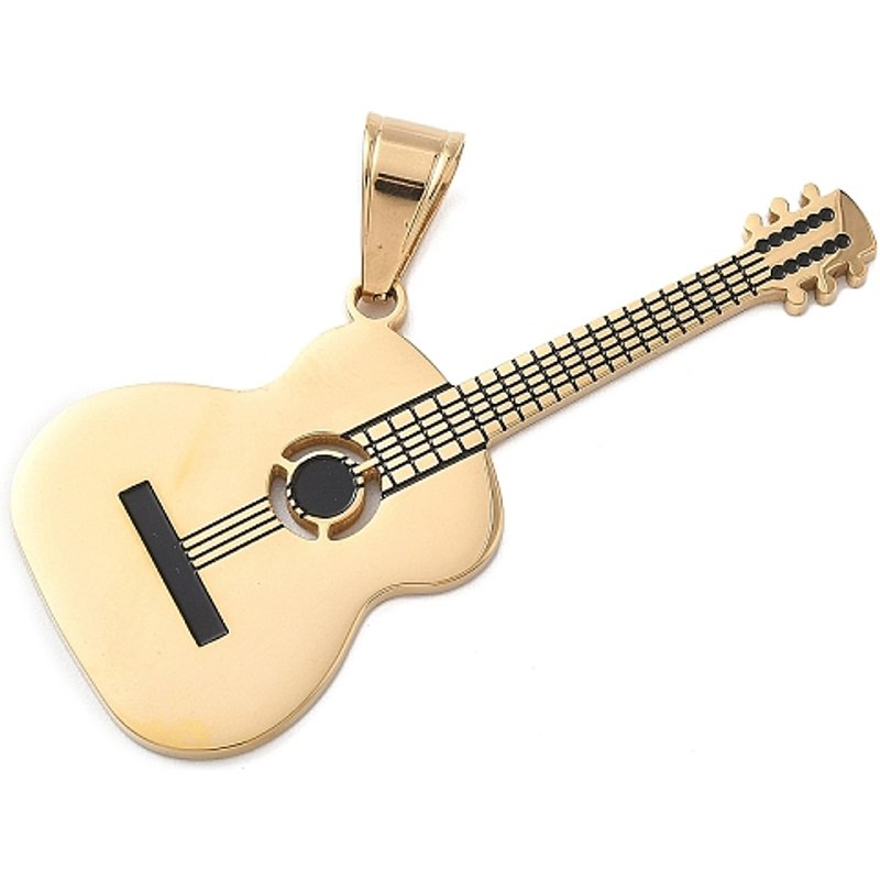 Pendentif en Acier Inoxydable 316 avec Plaquage en Or 18K - Guitare — Breloques et pendentifs