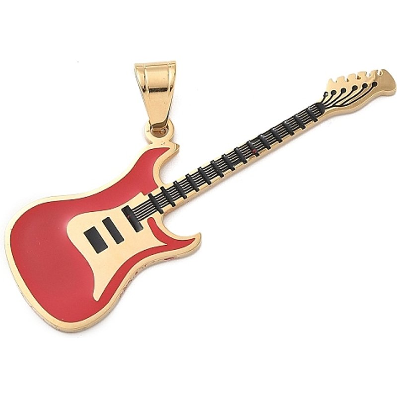 Pendentif Guitare en Acier Inoxydable 316 avec Plaquage en Or 18K — Breloques et pendentifs