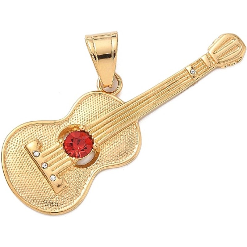 Pendentif en Acier Inoxydable 316 en Forme de Guitare avec Strass