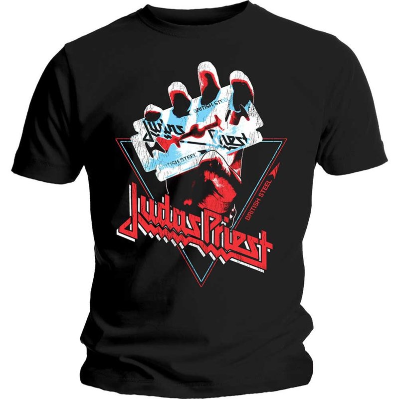 Judas Priest Unisex Tee: British Steel Hand Triangle for Men — Mens T Shirts