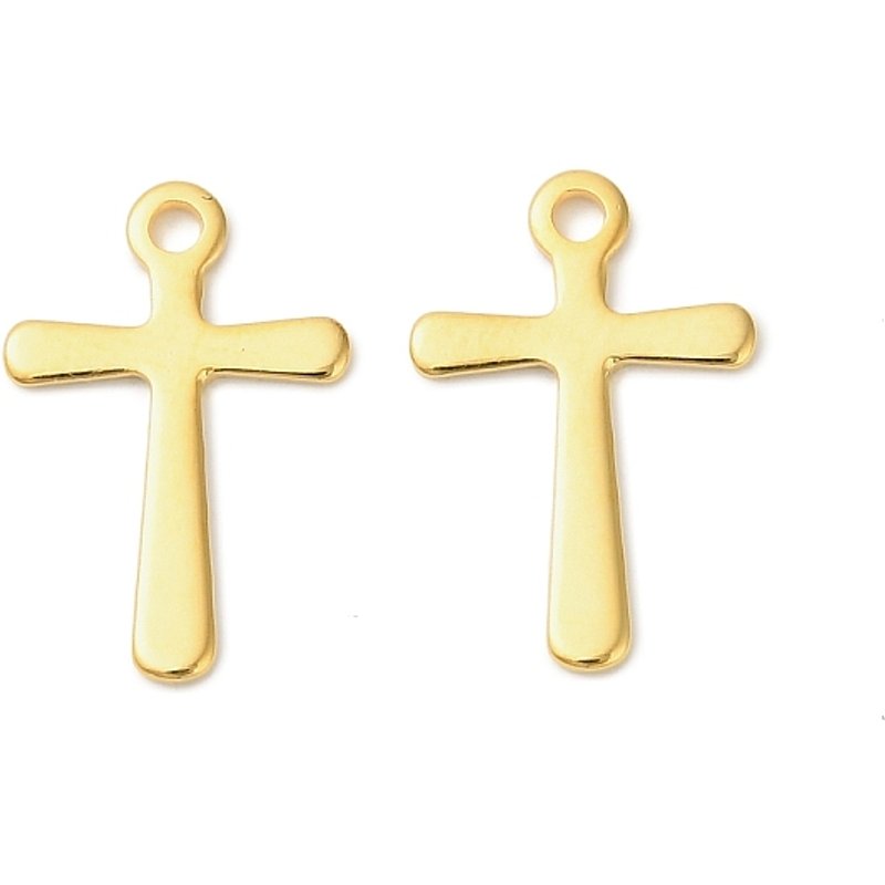 Charm en croix dorée en acier inoxydable 304, 15x10x0.5mm — Breloques et pendentifs